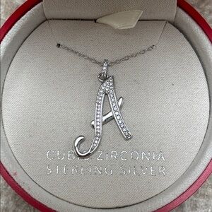 Brand New Sterling Silver Cubic Zirconia “A” Initial Necklace Christmas Box